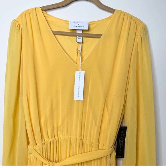 NWT Beauticurve x Lane Bryant Yellow Pleated Midi Dress SZ 18 - Picture 4 of 6